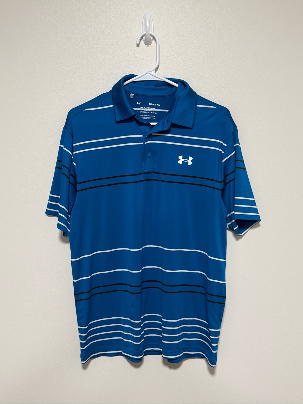 Under Armour Playoff Polo Men’s Medium Blue Striped Golf Performance Polo
